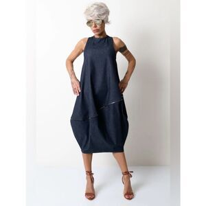 LOCKER ROOM BALLOON DENIM DRESS DARK BLUE WITH ZIPPER DETAILS Sz MEDIUM